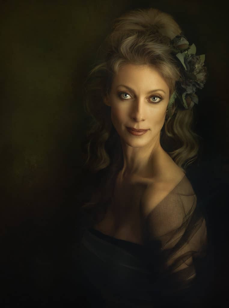 This is a contemporary portrait of a middle-aged woman created in a fine art style.